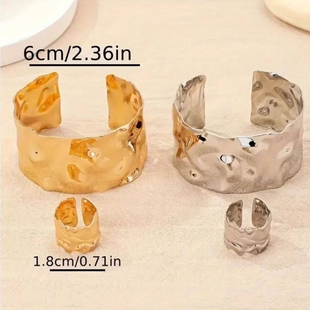Metallic Gold Bangle Bracelet Matching Ring Set - Picture 2 of 4